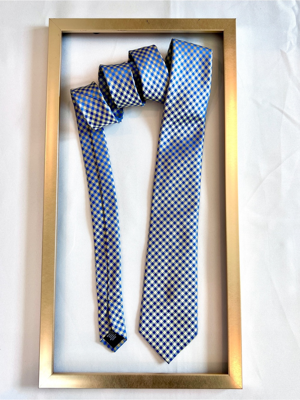 Stafford Blue and Gold Gingham 100% Silk Tie Vintage